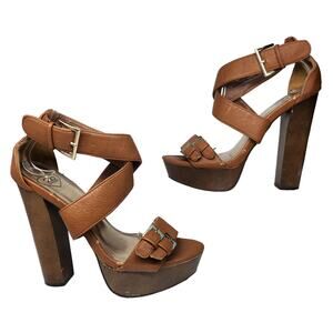 Bebe Y2k Heels Womens 7 Platform Chunky Strappy Peep Toe Brown Vintage 2000s